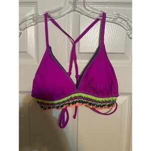Xhilaration Womens Purple Crochet Trim Triangle Bikini Top Large Lace Up Back‎